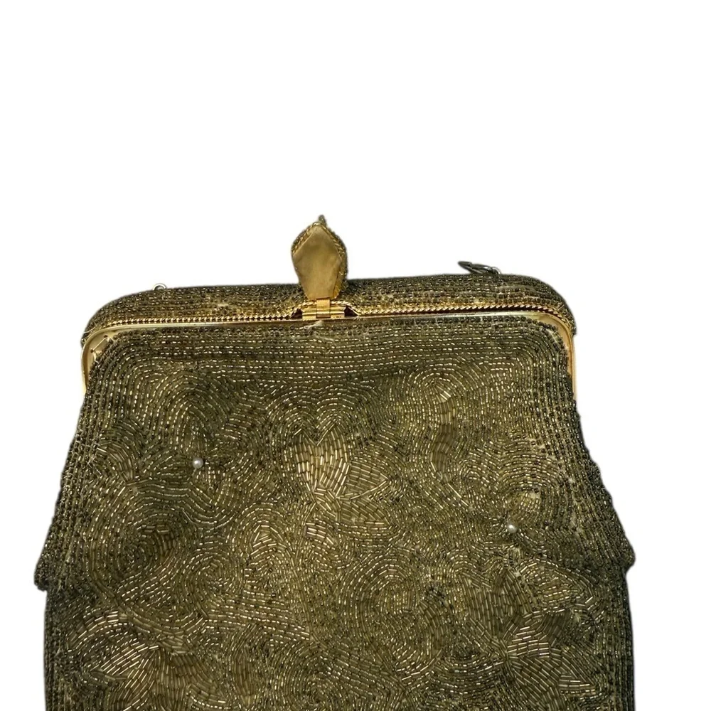 VINTAGE BEADED Elegant Gold Evening Clutch